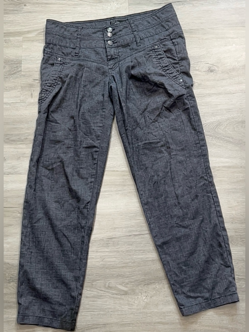 PrAna Women Size 8 Lizbeth Charcoal Gray Hemp Blend Pleated Mid Rise Casual